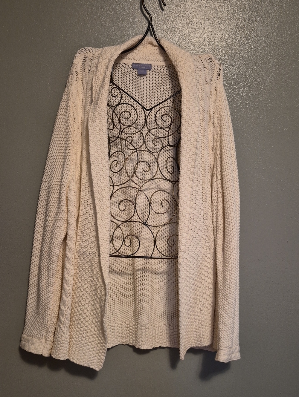 Cable Knit Cardigan Cream Color Karen Scott 1X